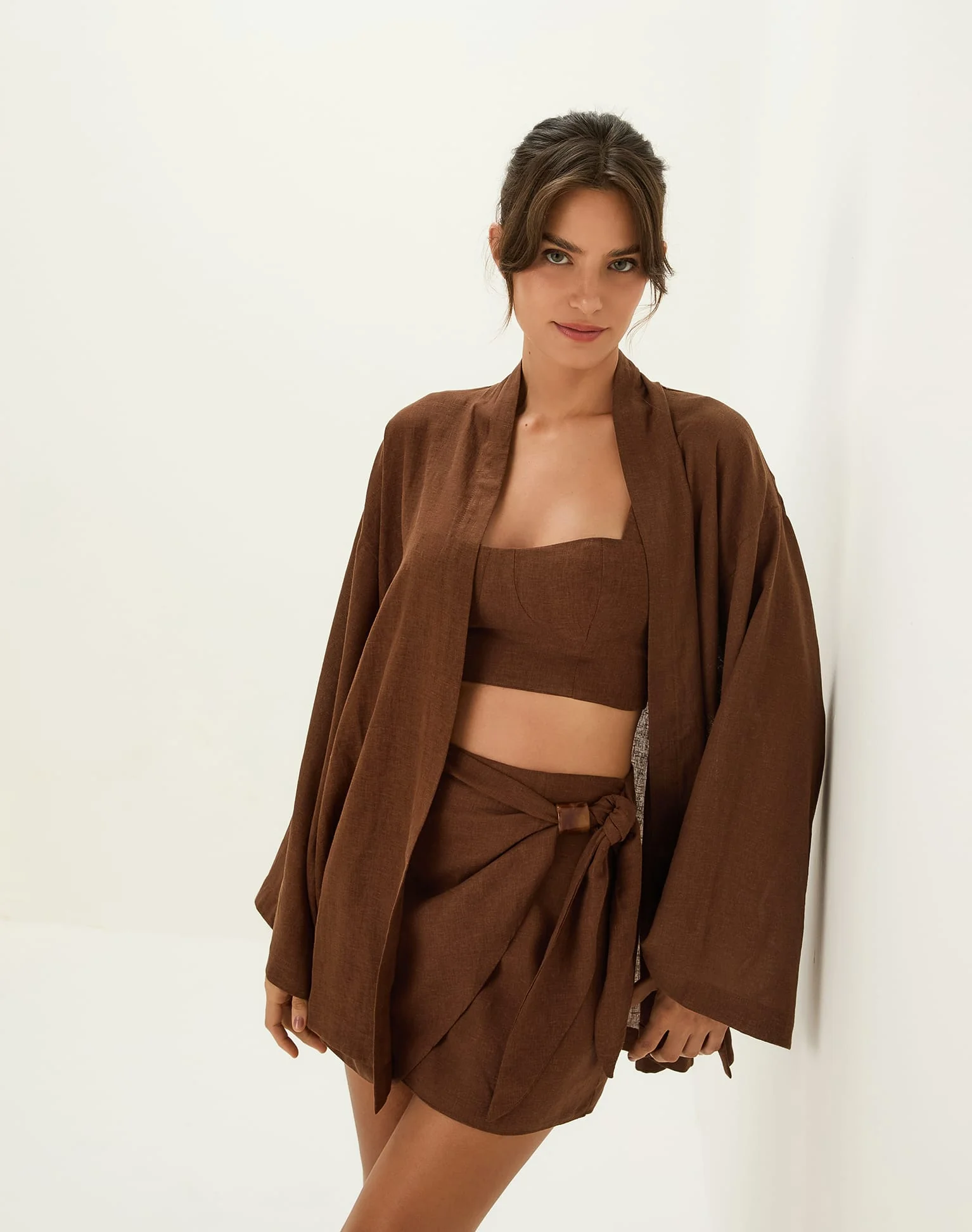 Luna Short Kimono - Brown - Image 3
