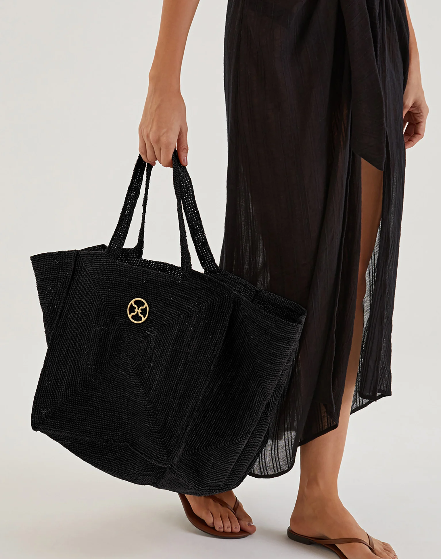 Raffia Pyramid Bag - Black - Image 2